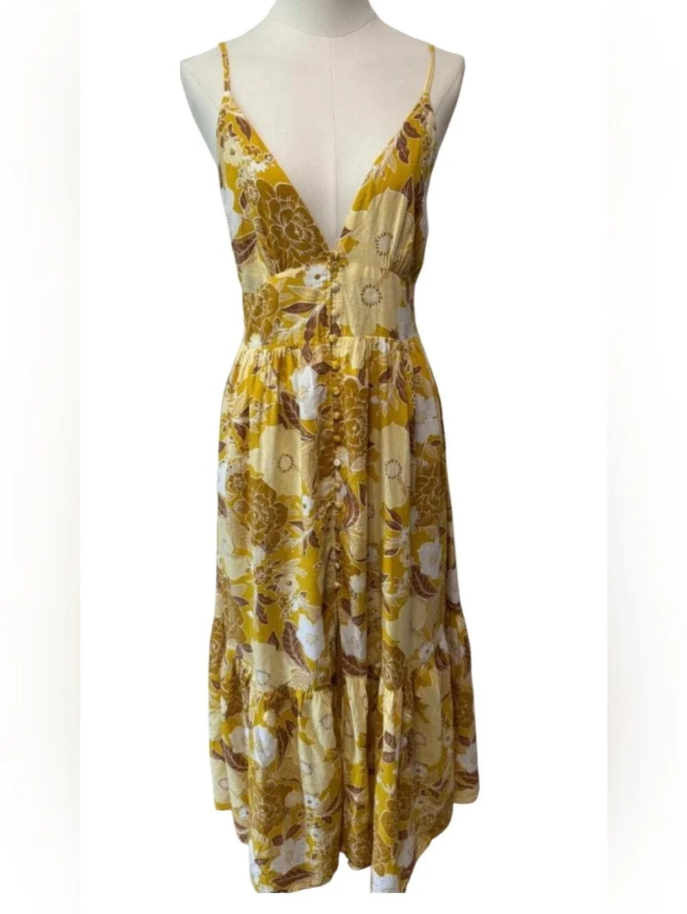 A&F Maxi Dress, Size XS, Linen Blend, Yellow Tones, Sleeveless